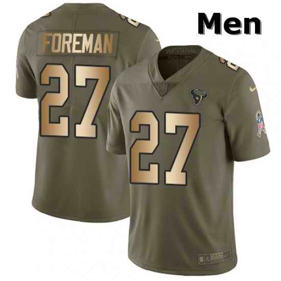 Men Nike Houston Texans 27 DOnta Foreman Limited OliveGold 2017 Salute to Service NFL Jersey
